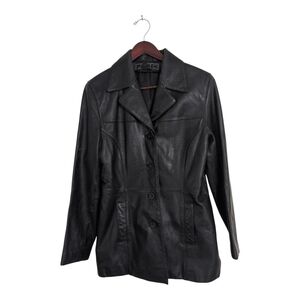 JLC Leather Coat Women's M Black Button Classic Chic 90s style Biker Western